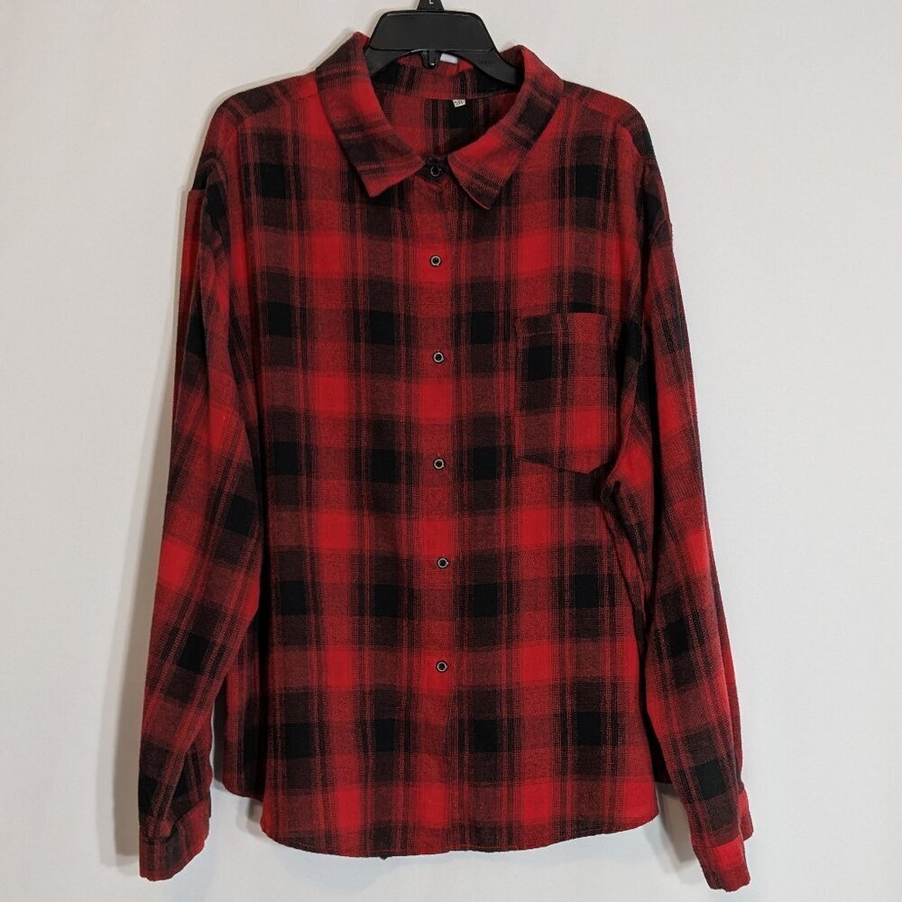 Red/Black Flannel Long Sleeve Collared Button Casual Shirt; Size 22W-24W